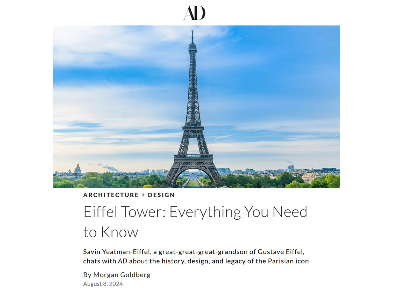 Exhibition curator interviewed on Architectural Digest website